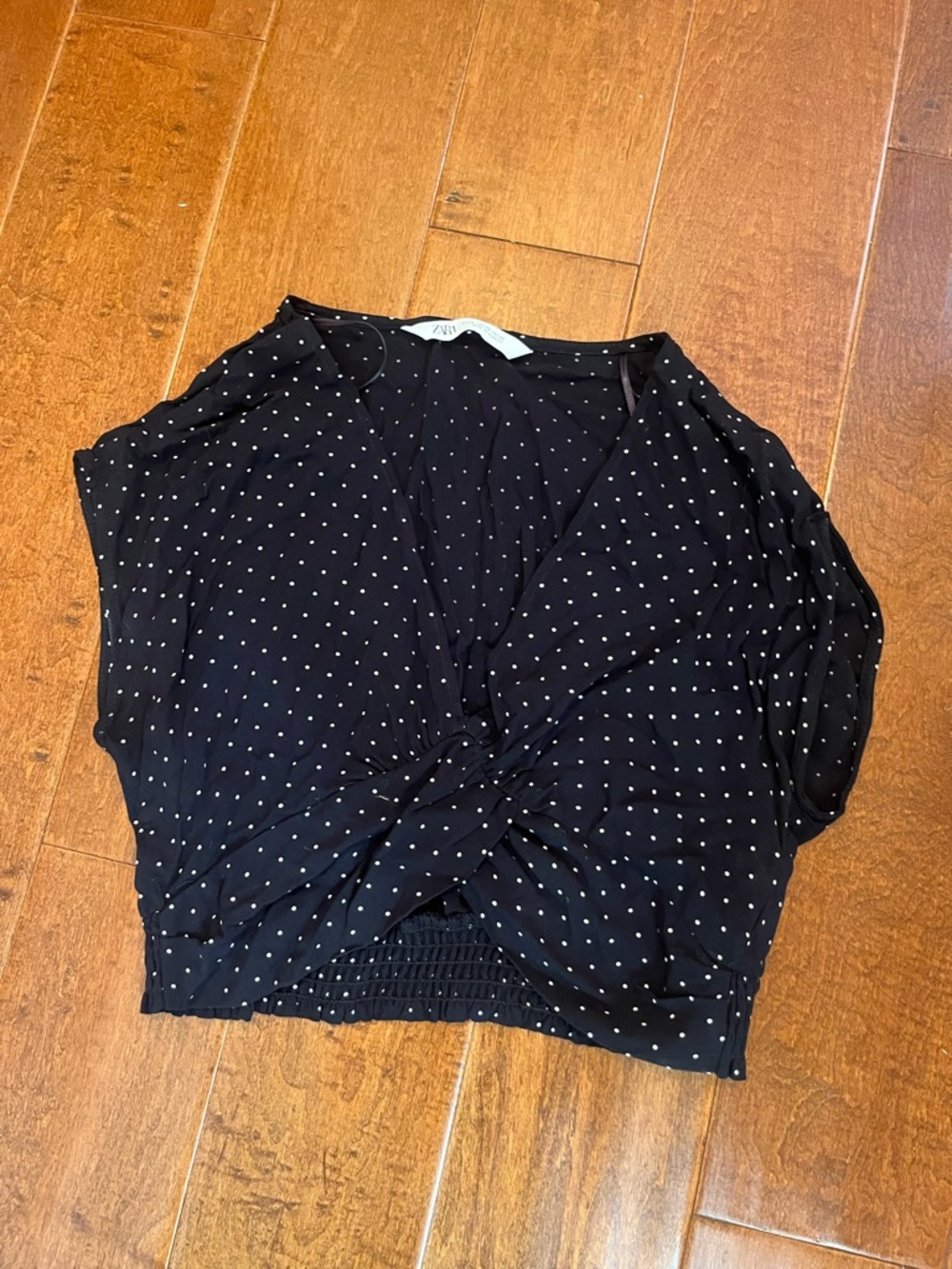 Navy Polka Dot Twist-Front Crop Top ZARA XS